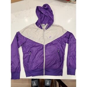 Nike Womens Windrunner‎ Jacket Size L Purple Gray Full Zip Hooded Colorblock